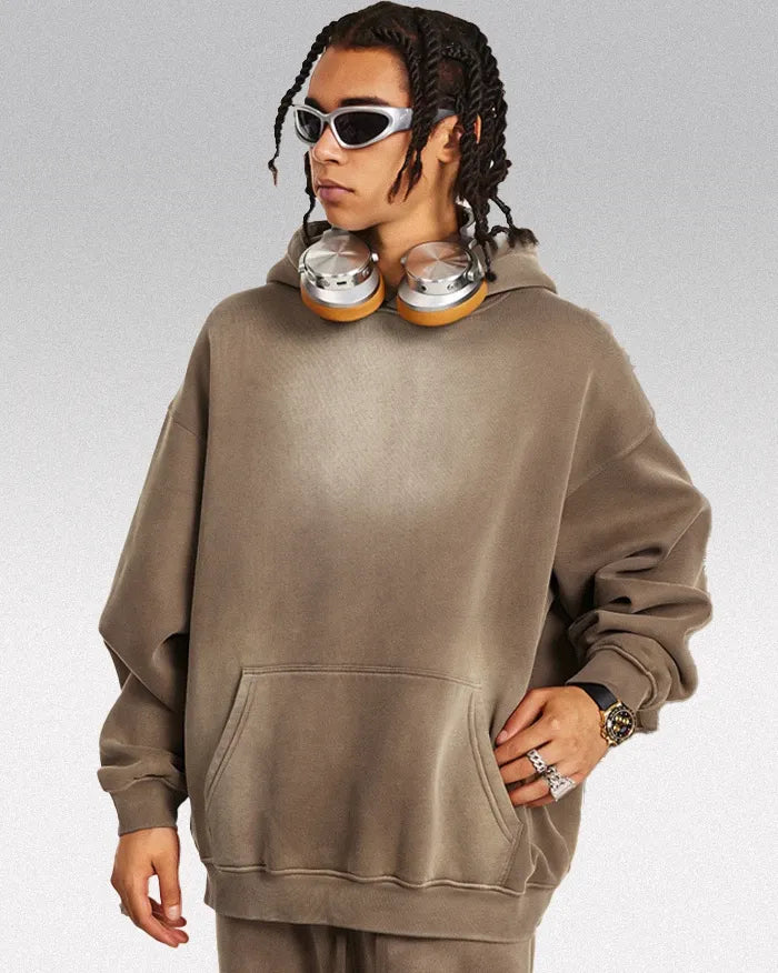 Acid wash hoodie ’Lucid’ - Dark Brown / S