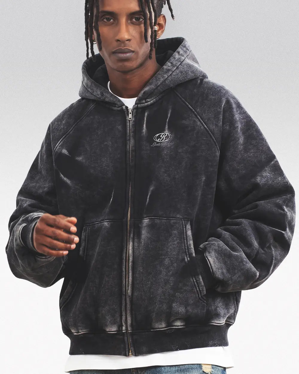 Acid wash zip up hoodie ’Onyx’
