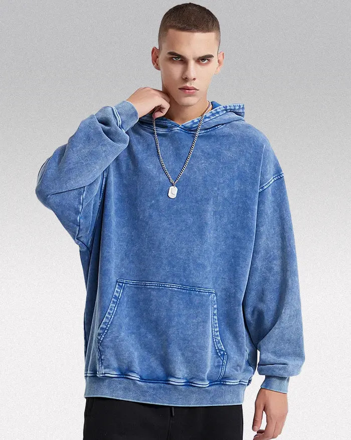 Acid washed hoodie ’Chrono’ - Blue / S