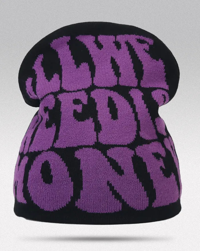 ’All We Need is Money’ Beanie - Black Purple