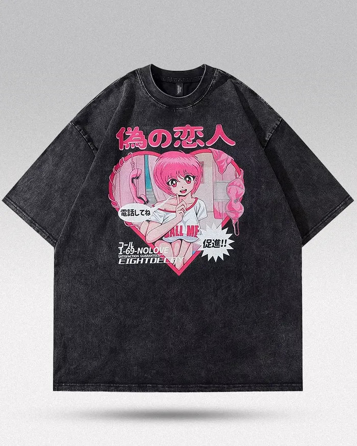Anime y2k shirt ’Call me’ - Oversize M