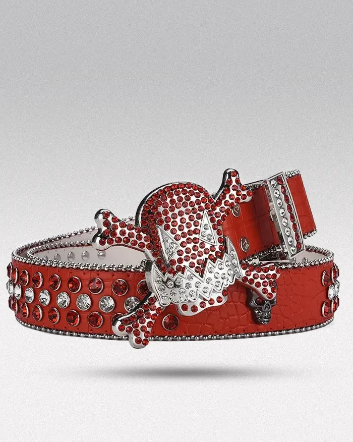 Belt buckle rhinestone ’Skull’ - Red / 105cm / 41inches