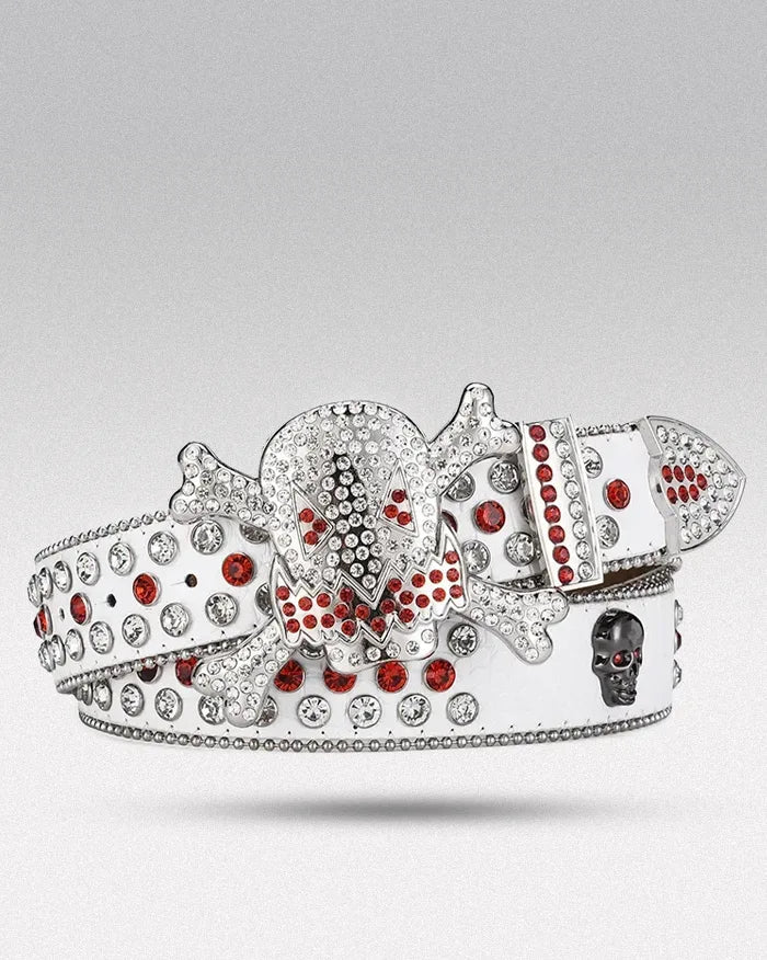 Belt buckle rhinestone ’Skull’ - White / 105cm / 41inches