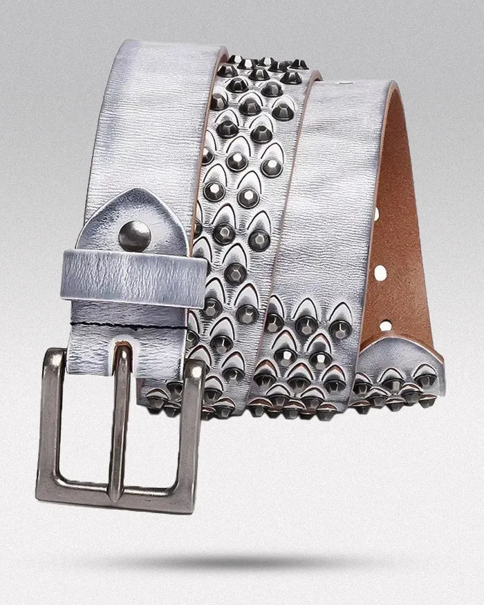 Belt leather studs ’Glitch’ - Retro White / 105cm / 41inches