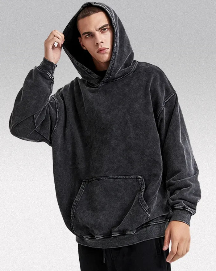 Black acid wash hoodie ’Darkstar’ - S