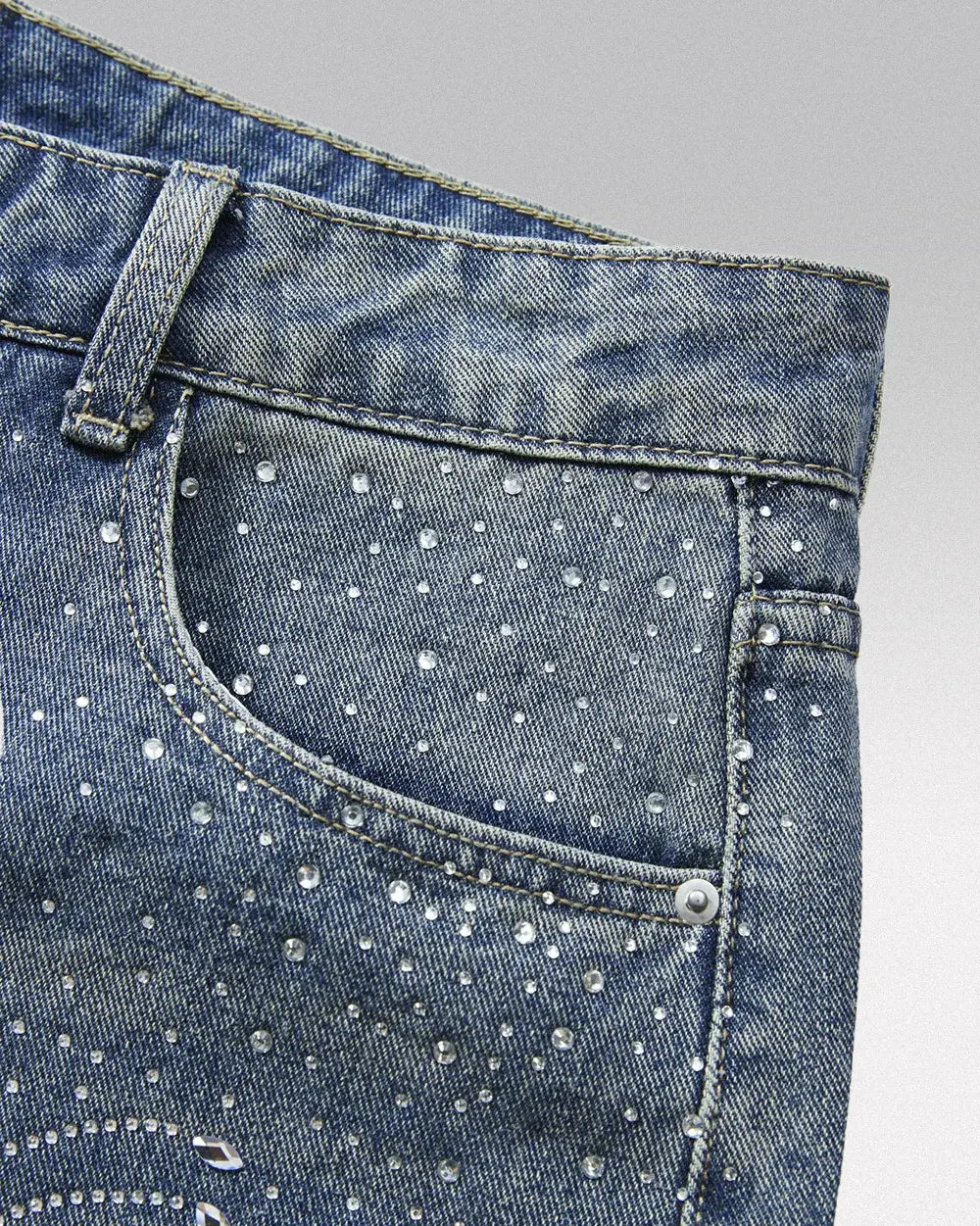 Blue Jorts with Rhinestones ’Nix’
