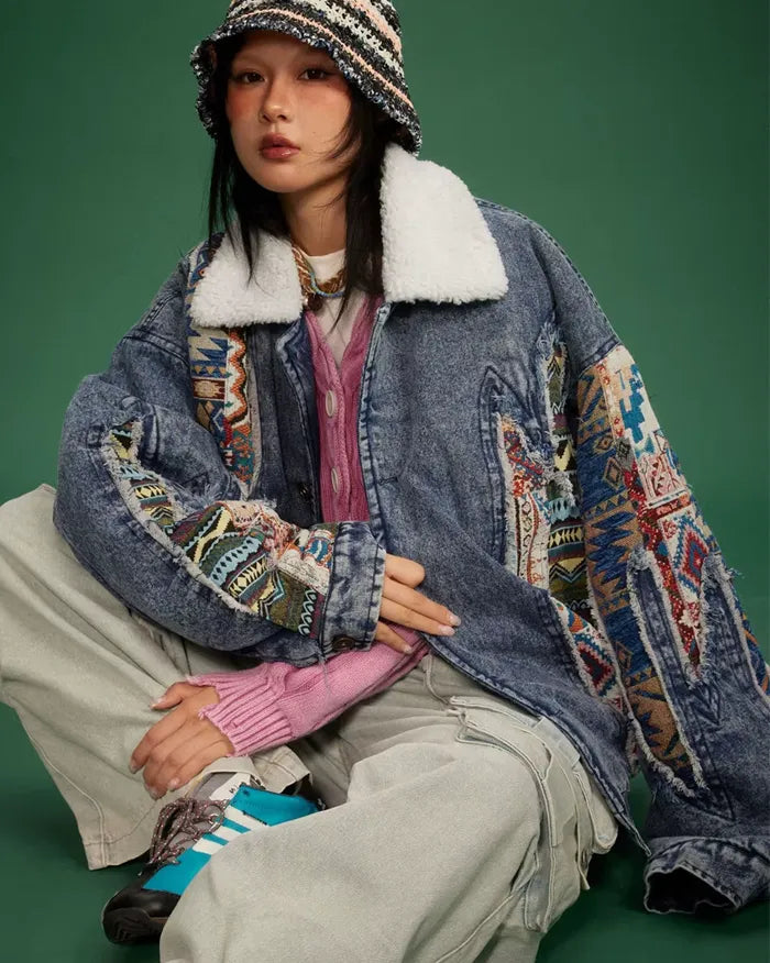 Denim patchwork jacket ’Aurora’