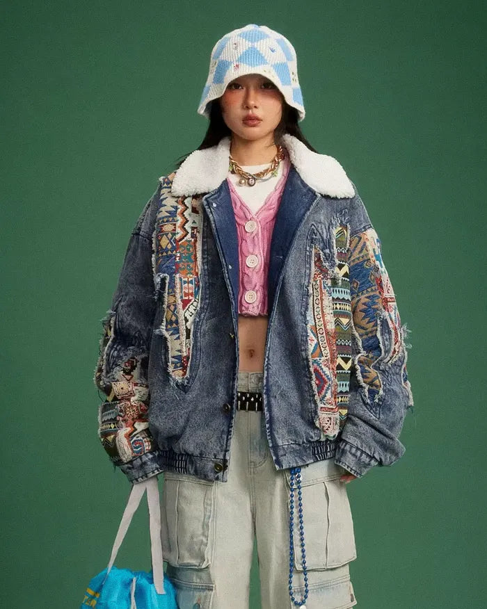 Denim patchwork jacket ’Aurora’