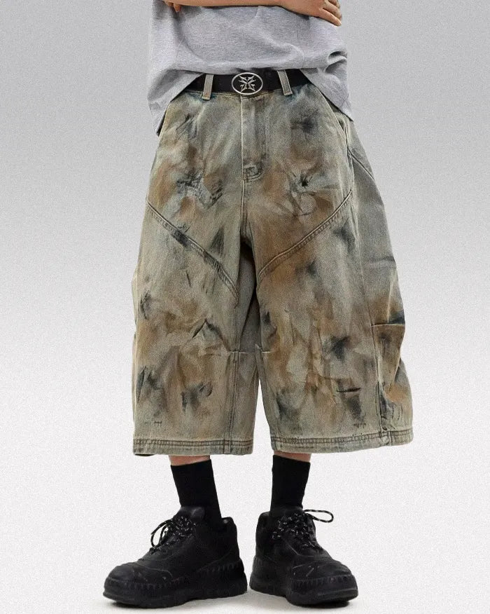 Distressed denim shorts ’Nebula’ - S / Khaki