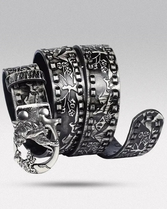 Embossed leather belt ’Tyga’ - Gray / 100cm / 39inches