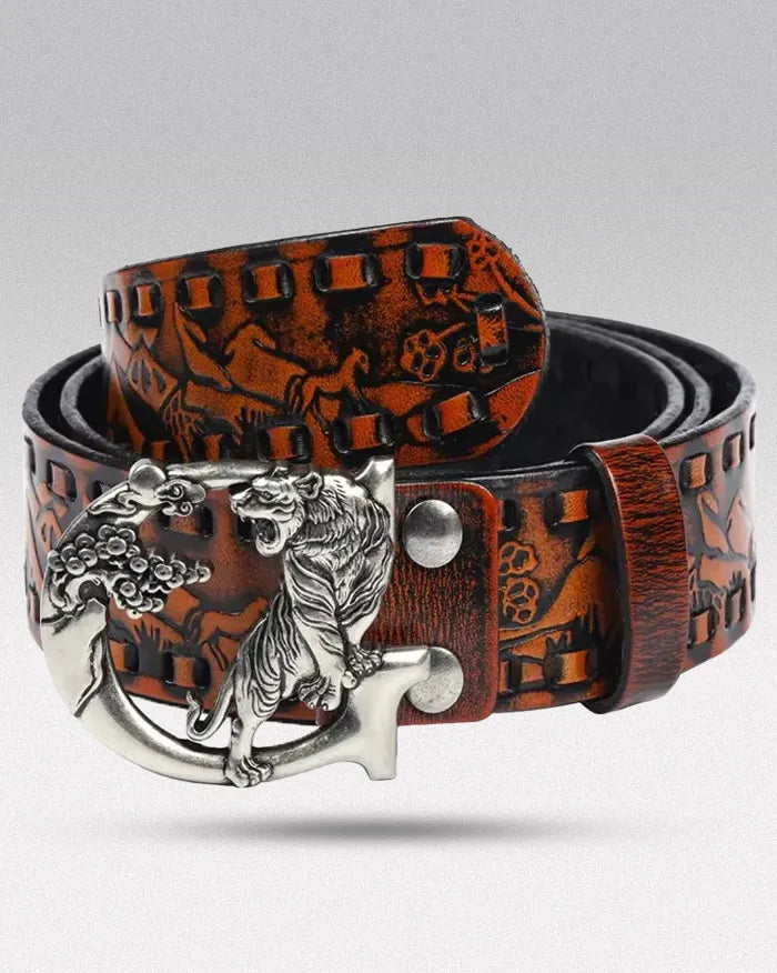 Embossed leather belt ’Tyga’ - Red / 100cm / 39inches
