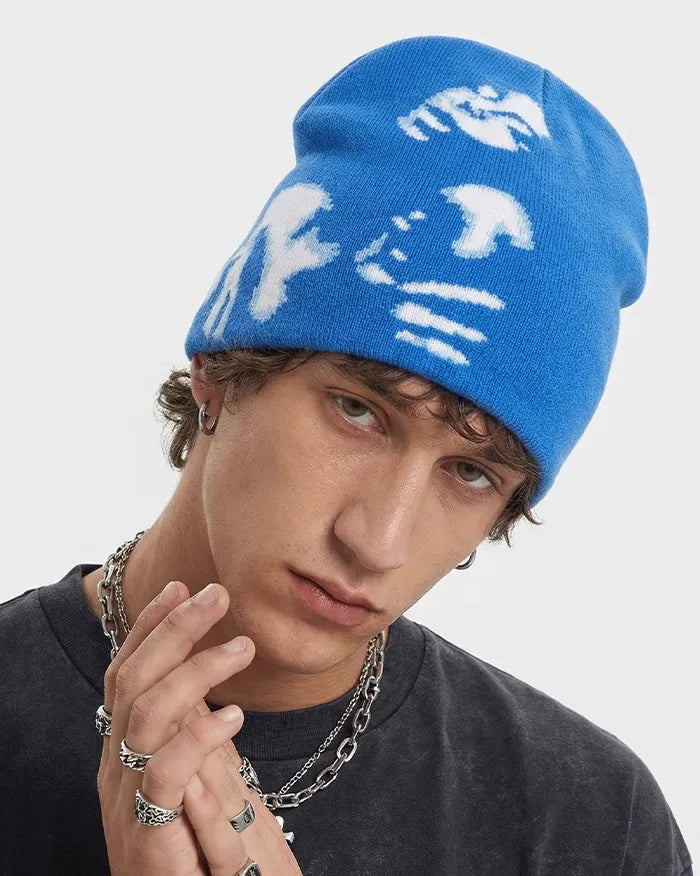 Graphic beanie ’Muse’ - Blue