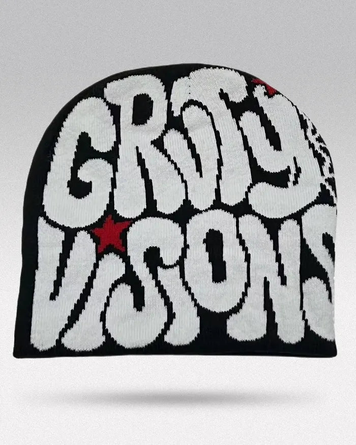 Graphic Beanie Y2K ’Kraken’ - Black White