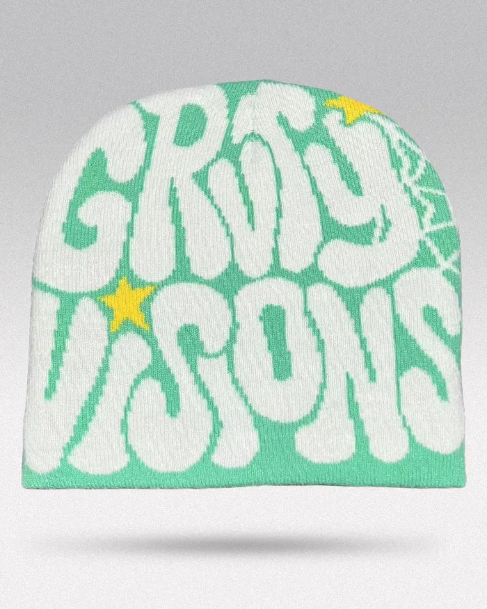 Graphic Beanie Y2K ’Kraken’ - Green White