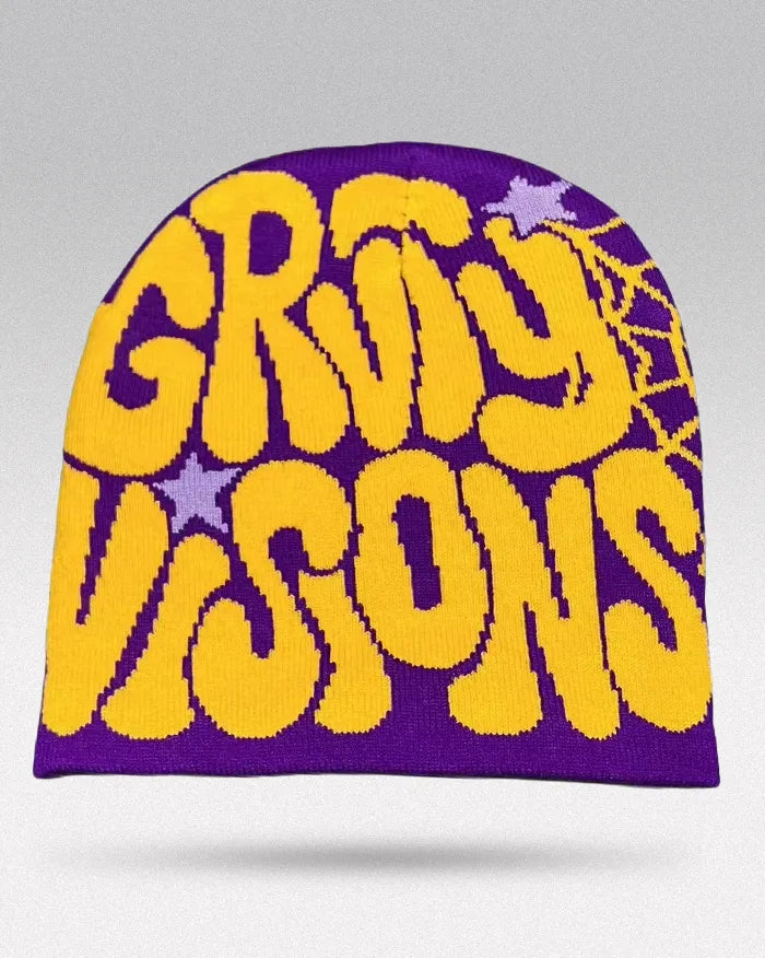Graphic Beanie Y2K ’Kraken’ - Purple Yellow