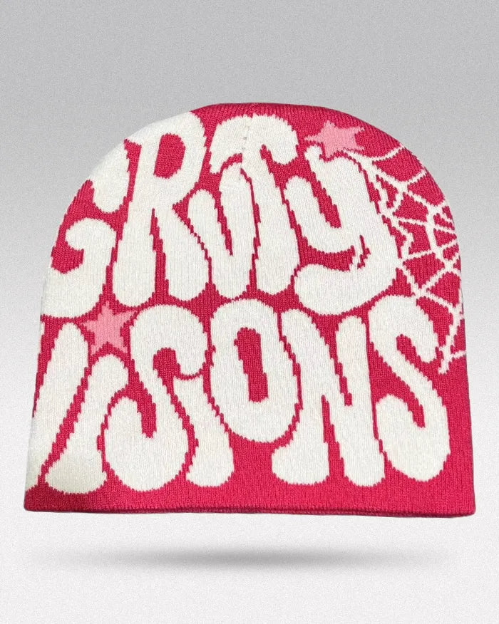 Graphic Beanie Y2K ’Kraken’ - Rose Red