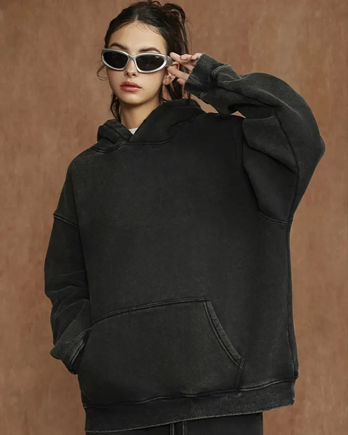 Heavyweight acid wash hoodie ’Plasma’ - Black / S