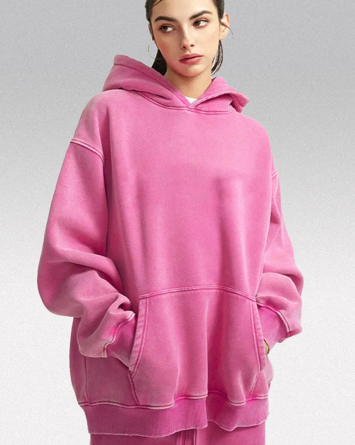 Heavyweight acid wash hoodie ’Plasma’ - Pink / S