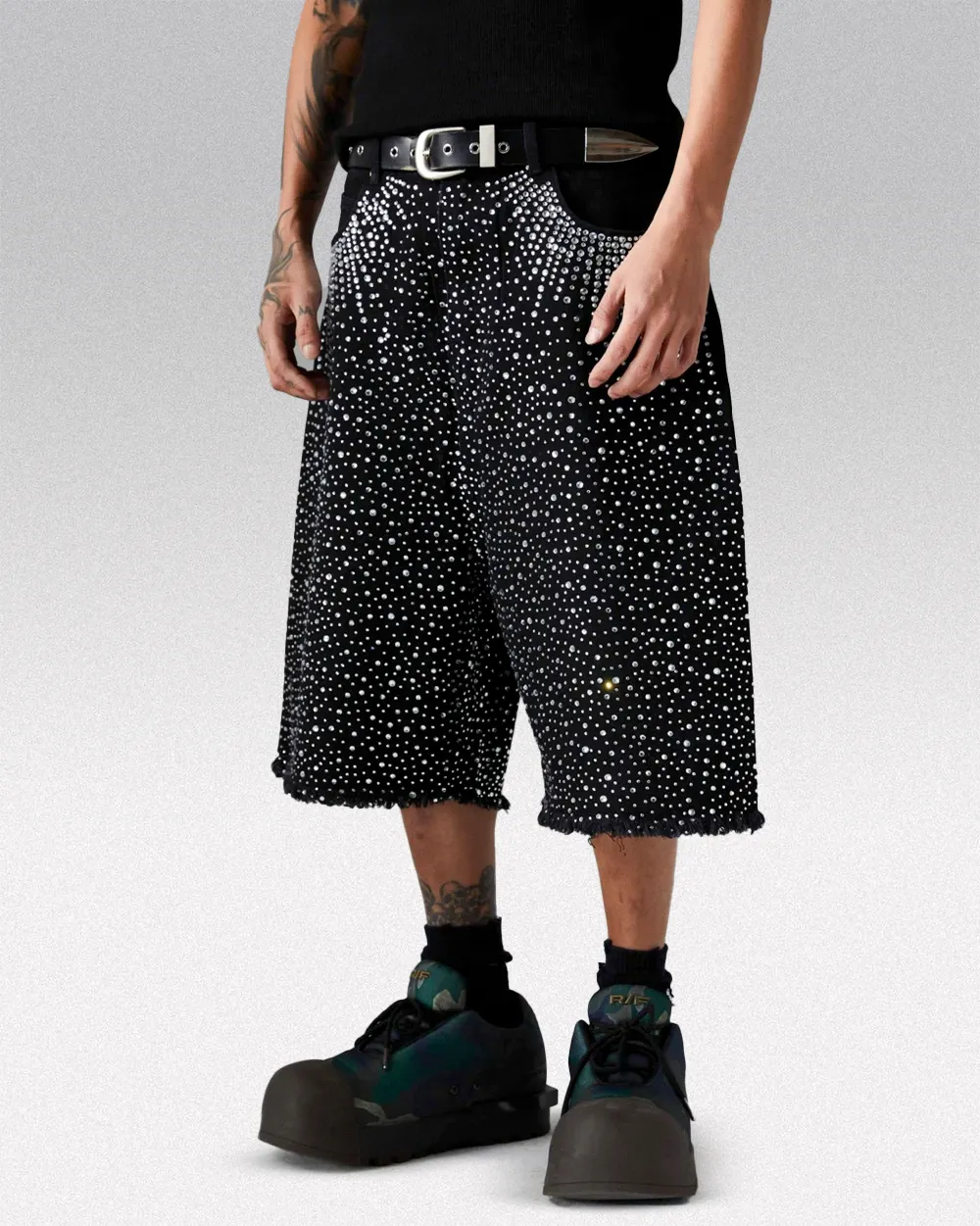 Jorts with rhinestones ’Darkstar’ - black / M