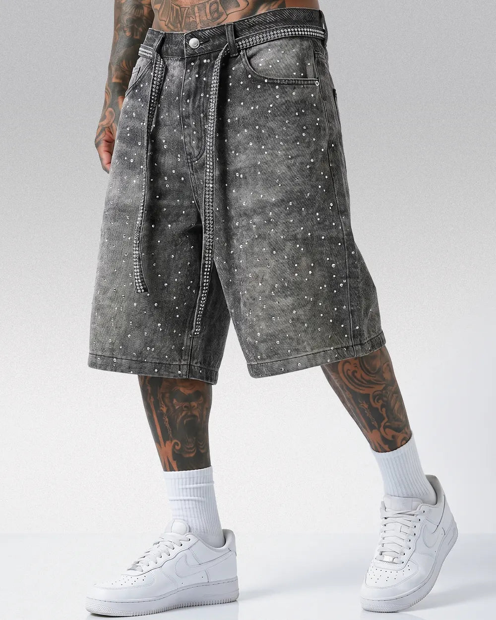 Jorts with Rhinestones Men ’Tycho’ - Black / M(30)