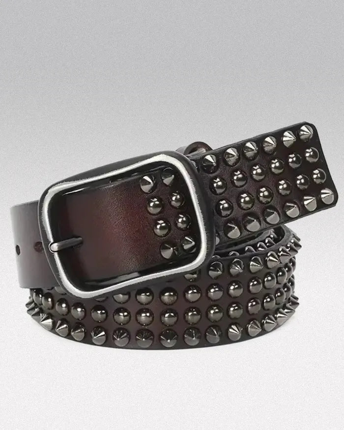 Leather studded belt ’Monarch’ Coffee / 105cm / 41inches