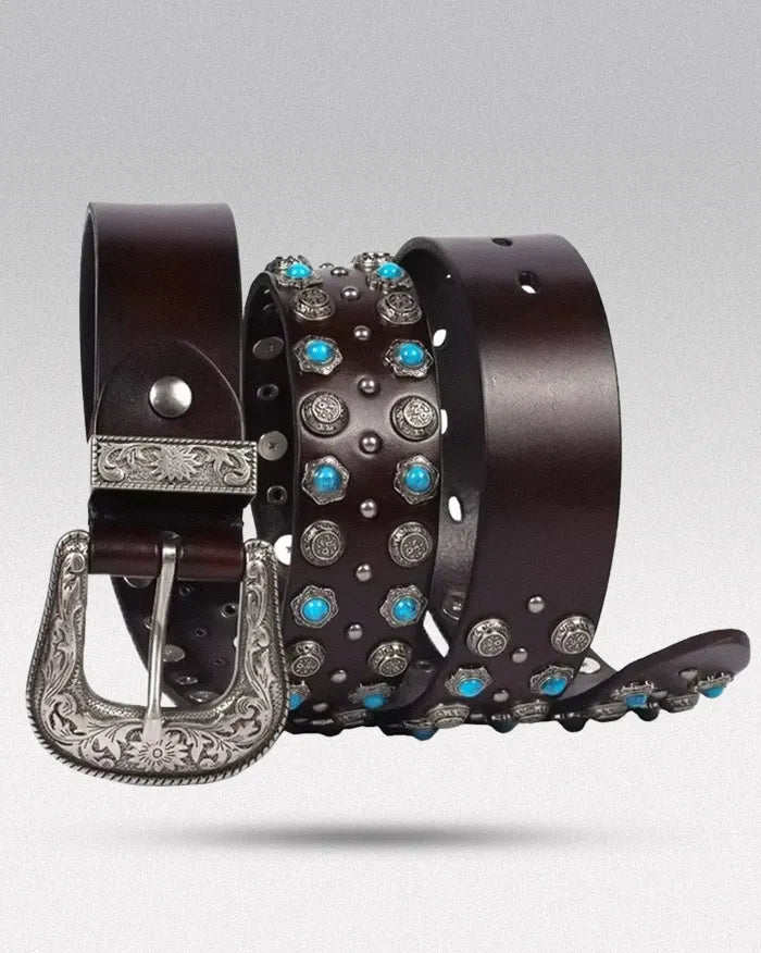 Men Studded belt ’Nephrite’ - Coffee / 105cm / 41inches