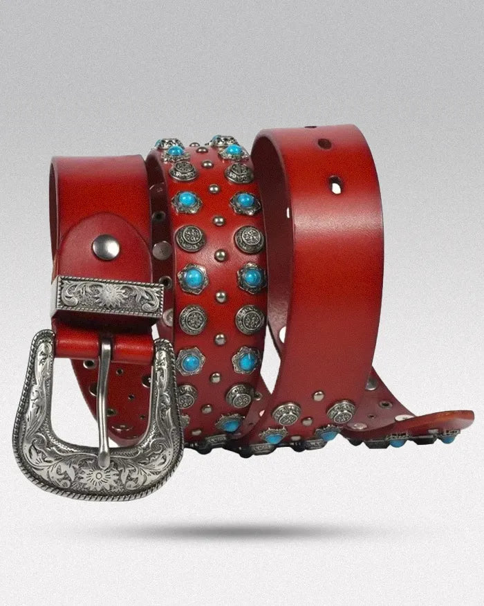 Men Studded belt ’Nephrite’ - Red brown / 105cm / 41inches
