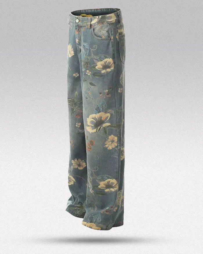 Printed floral jeans ’Azure’