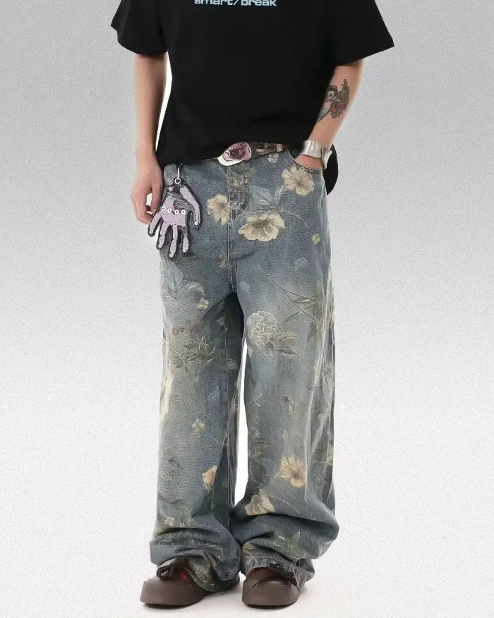 Printed floral jeans ’Azure’