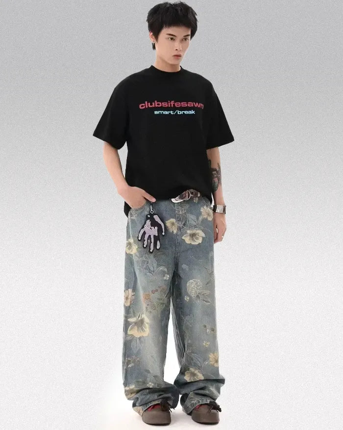 Printed floral jeans ’Azure’