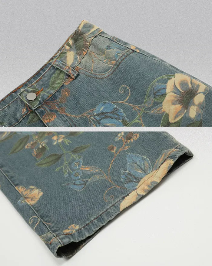 Printed floral jeans ’Azure’