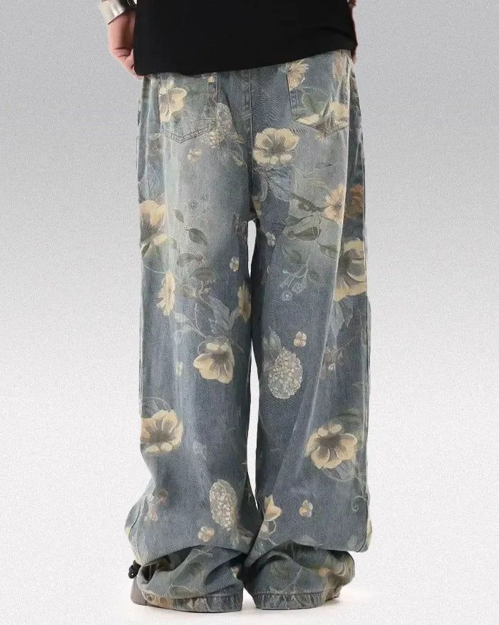 Printed floral jeans ’Azure’