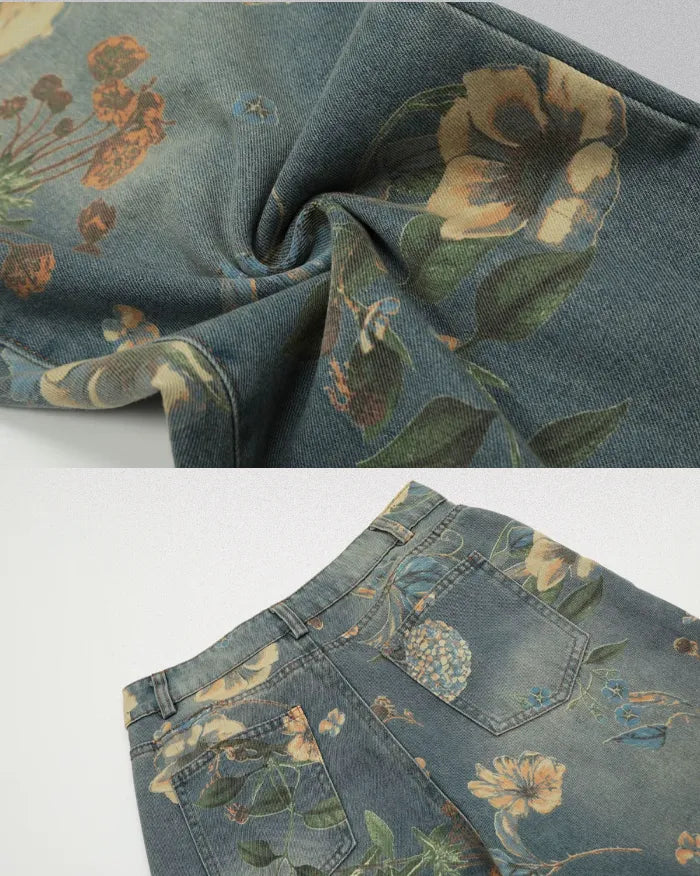 Printed floral jeans ’Azure’