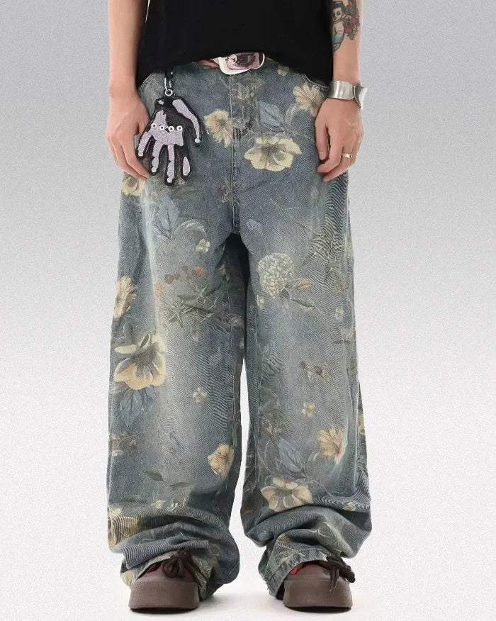 Printed floral jeans ’Azure’