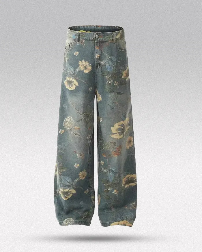 Printed floral jeans ’Azure’