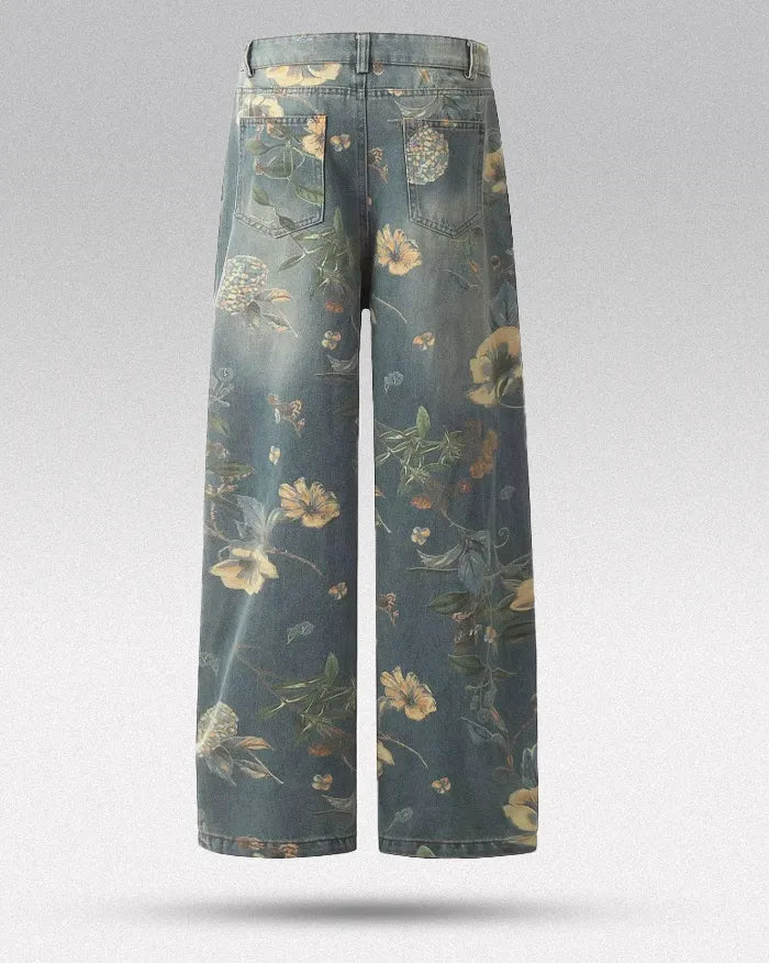 Printed floral jeans ’Azure’