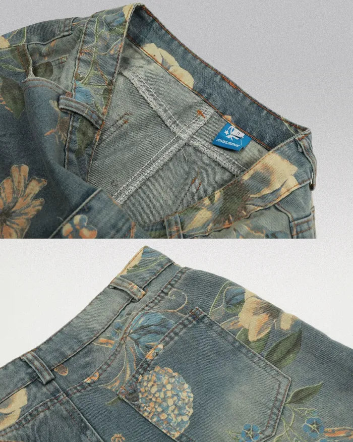 Printed floral jeans ’Azure’