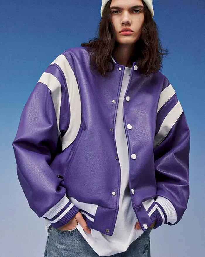 Pu Leather Bomber Jacket ’Horizon’ purple / S