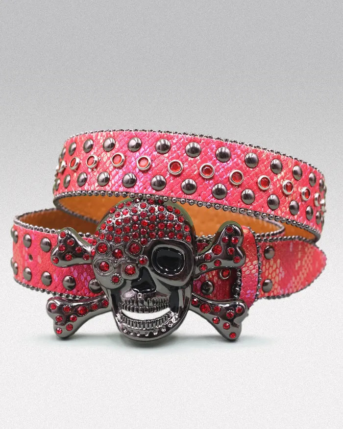 Rhinestone studded belt ’Nebulite’ - Red / 105cm / 41inches
