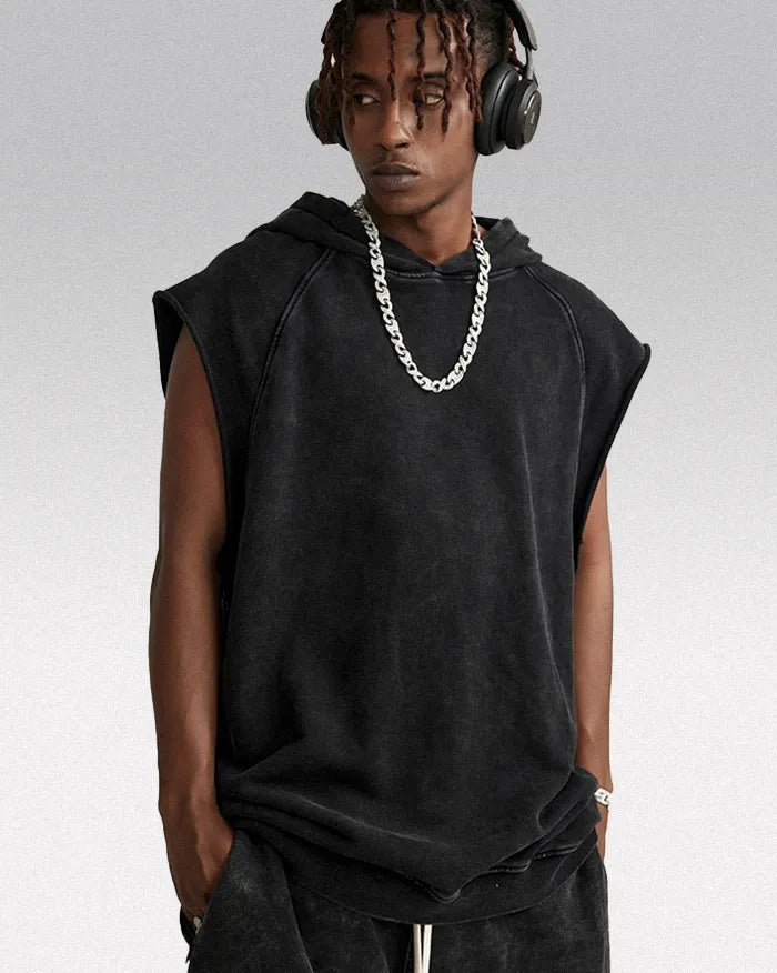 Sleeveless hoodie ’Lazuli’ - Washed Black / M