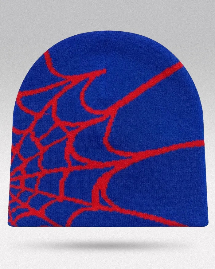 Spider Web Beanie ’Pyro’ - Blue / Red