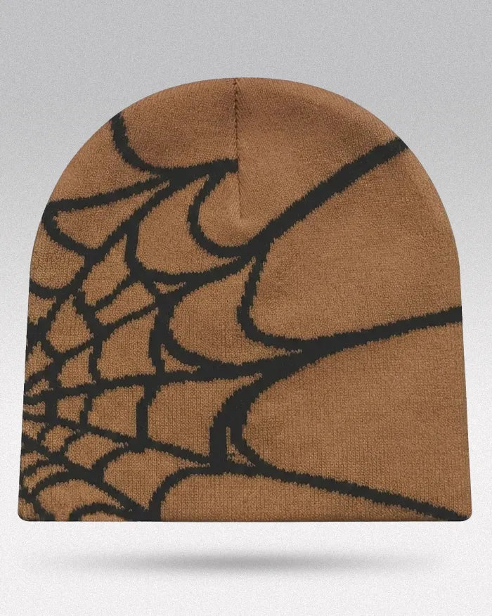 Spider Web Beanie ’Pyro’ - Brown / Black