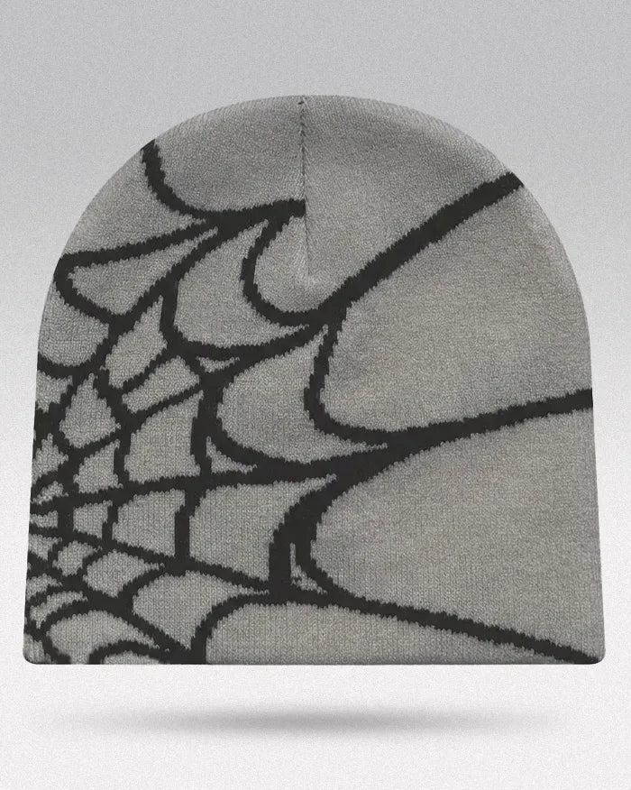 Spider Web Beanie ’Pyro’ - Grey / Black