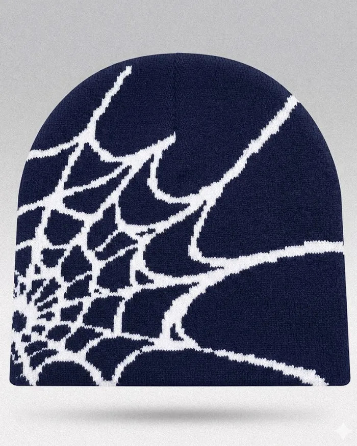 Spider Web Beanie ’Pyro’ - Navy Blue / White
