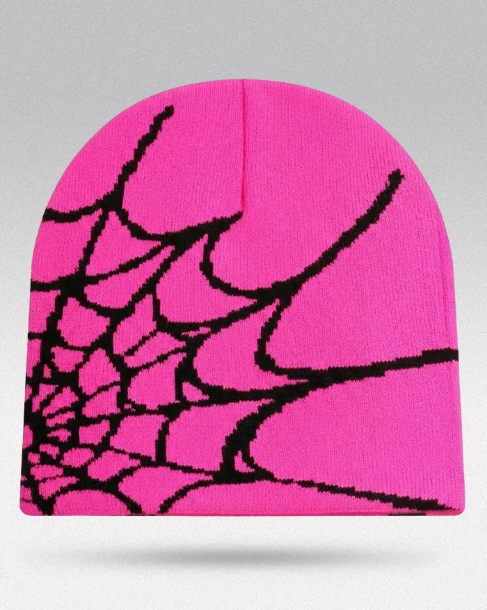 Spider Web Beanie ’Pyro’ - Pink / Black