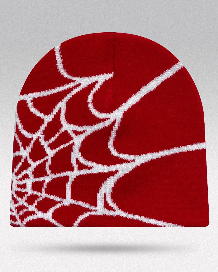 Spider Web Beanie ’Pyro’ - Red / White