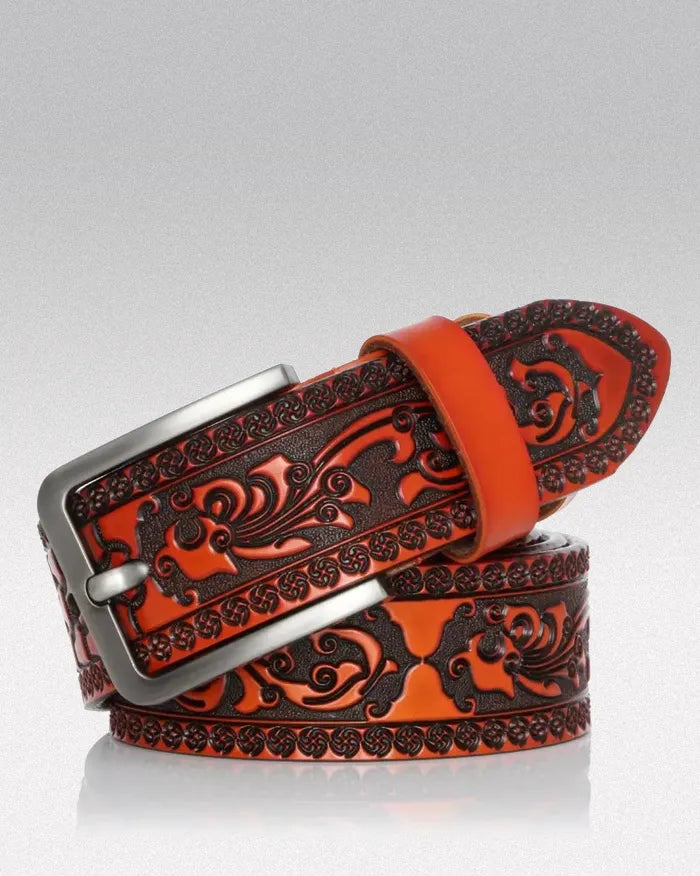 Split Leather belt ’Darkmatter’ - Orange / 105cm / 41inches