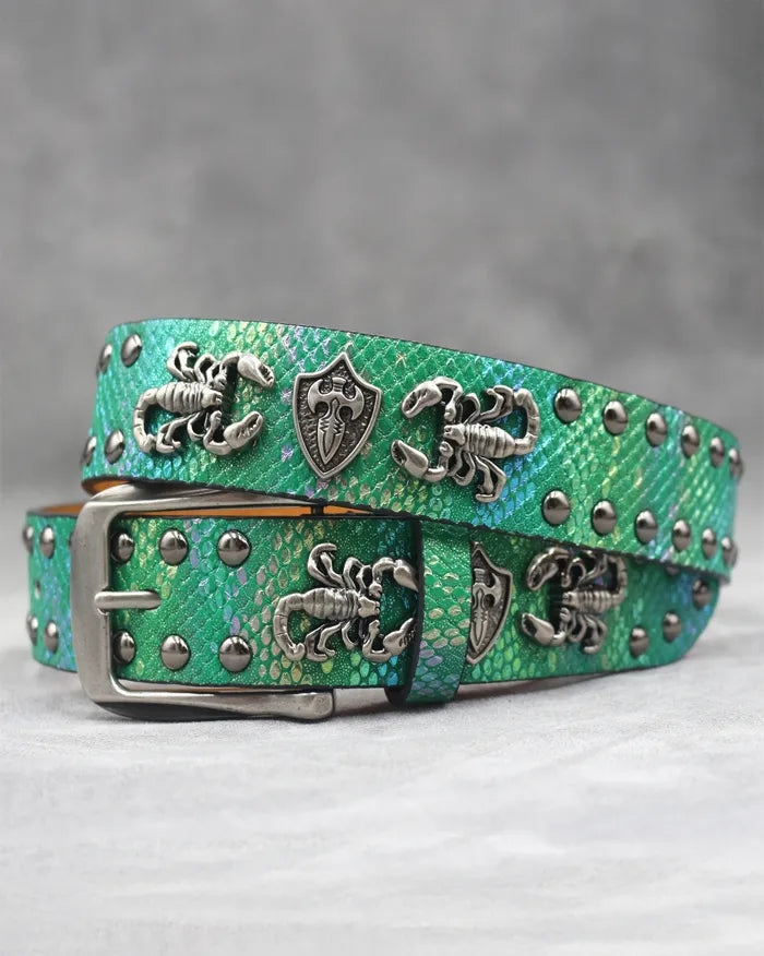 Studded belt ’Scorpio’ - Green / 105cm / 41inches