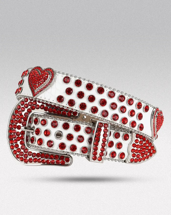White rhinestone belt ’Lynx’ - red / 115cm/46 inch
