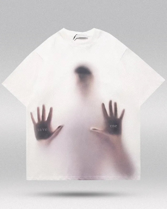 White T Shirt Streetwear ’Save me’ M